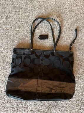 Coach Black Signature Tote with Silver Accents
